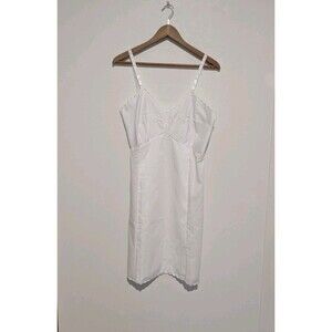 Vintage 60s White Emb Cotton Blend Fabric Full Slip Dress Sz 36 Scalloped Hem